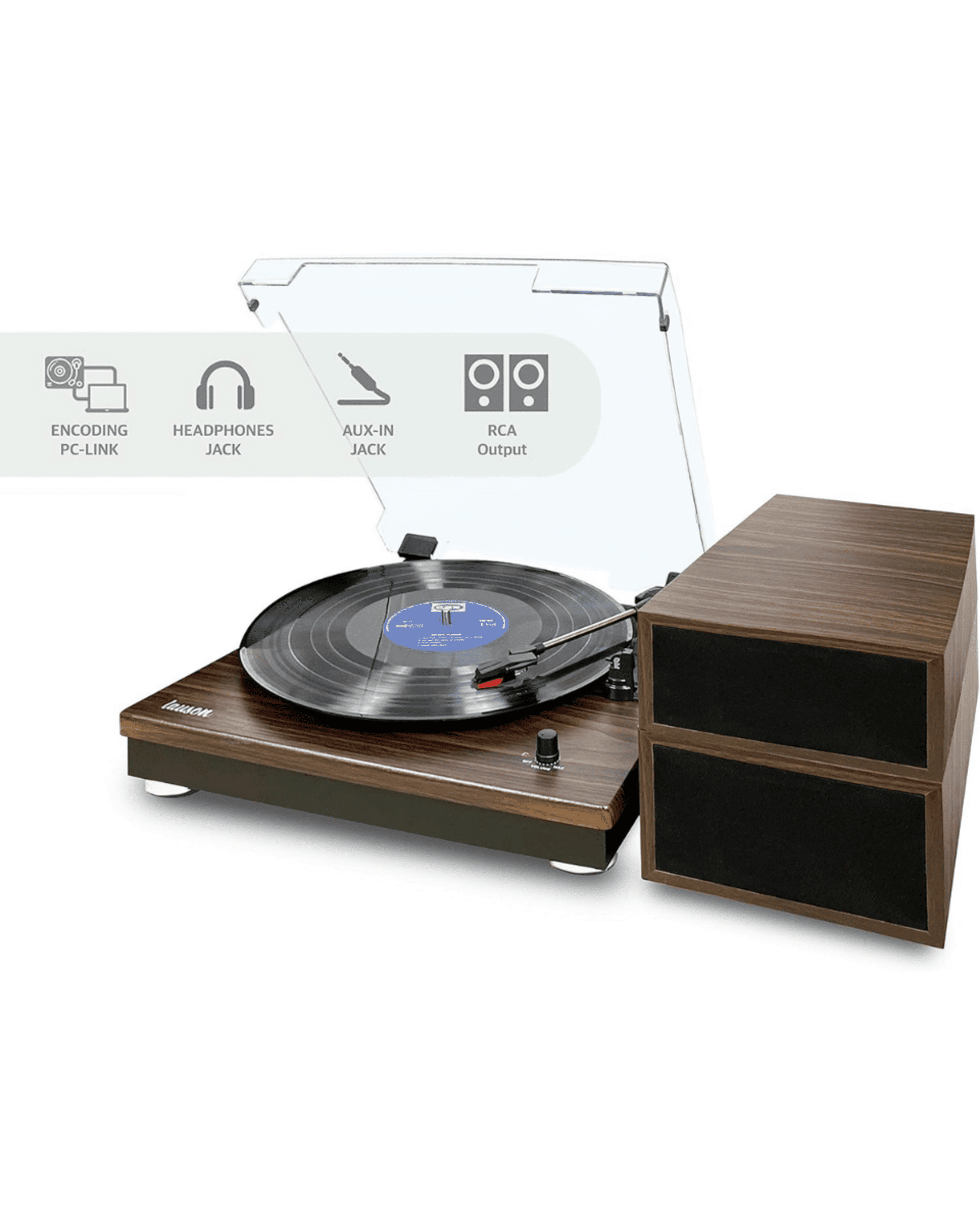 TOCADISCOS CON ALTAVOCES DOBLE Y PC LINK ENCODING (Marrón Oscur) Nuevo A Estrena - 3