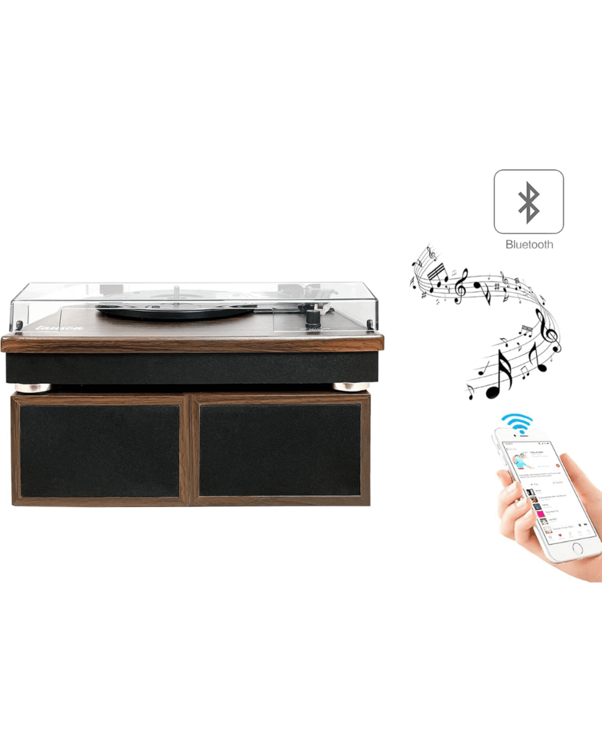 TOCADISCOS CON ALTAVOCES DOBLE Y PC LINK ENCODING (Marrón Oscur) Nuevo A Estrena - 2